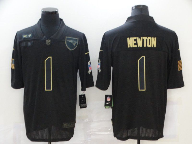 Men New England Patriots 1 Newton Black gold lettering 2020 Nike NFL Jersey